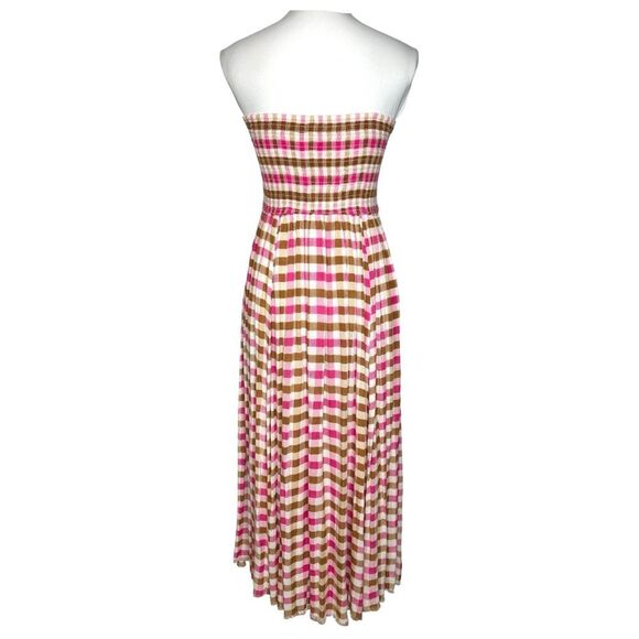 Free People Diana Convertible Dress Skirt M Pink Brown Check Gingham Cottagecore - Picture 7 of 13